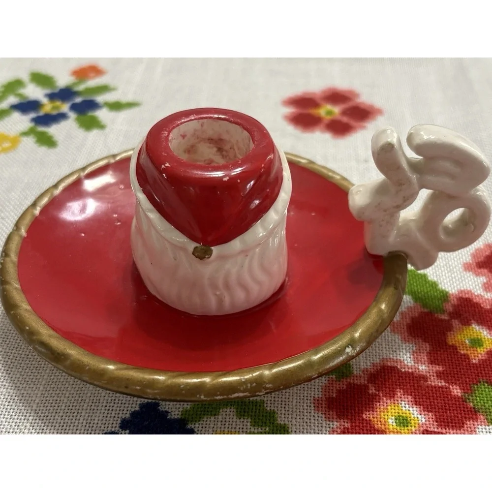 VTG Christmas SANTA CLAUS Head Noel Ceramic‎ Candle Holder LEGO 1959 Japan